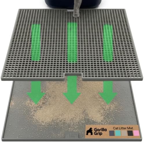 GORILLA GRIP Cat Litter Box Mat, Dual Layer Silicone Tray, 35x23, Gray