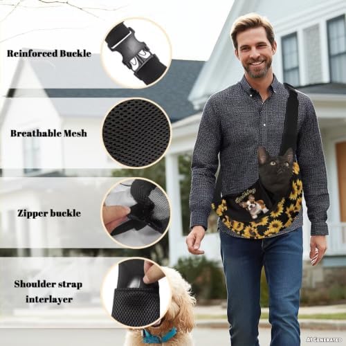 COEQINE Small Dog Carrier Sling Bag for Pets Portable Sunflower Cute Pug