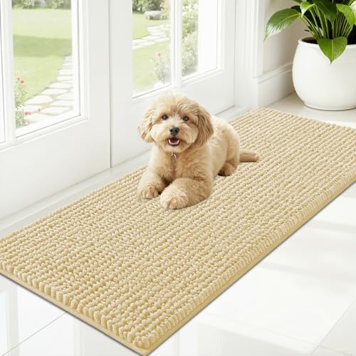 OLANLY Dog Door Mat for Muddy Paws 47x20, Extra Absorbent Chenille Mud Mat