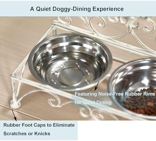 Antique Iron Dog Cat Bowls Elevated, Raised Small Food & Water Dish Bowl