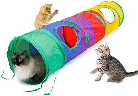 Ace One Cat Tunnel Pet Tube Collapsible Play Toy Indoor Outdoor Kitty Toys for Puzzle Exercising Hiding Training and Running with Fun Ball and 2 Peek Hole