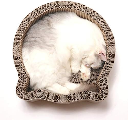 Necoichi Cat-Headed Scratcher Bed (Birch, Regular) | Cardboard Cat Scratcher Bowls for Indoor Cats - Cat Scratching Board, Cat Scratch Pad Reversible Usability and Extra Comfort for Lounge