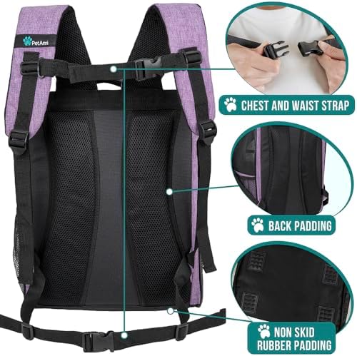 PetAmi Dog Backpack Carrier Airline Approved Cat Pet Puppy Bag, Purple