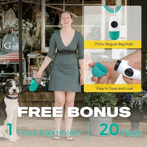 Fida Retractable Dog Leash with Dispenser and Poop Bags, 16 ft, Teel