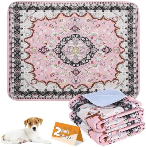 KOOLTAIL Washable Pee Pads for Dogs, 2 Pack Super Absorbent Reusable Puppy Training Pads Waterproof, Nonslip and Leak-Proof Dog Pee Pads, Large Pet Mats Whelping Pads for Floor, Crate, Couch, 18"x24"
