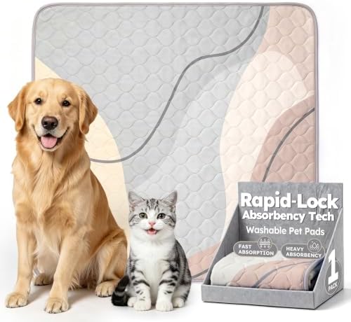 Yoofoss Washable Pee Pads for Dogs and Cats, Super Absorbent Reusable Dog Training Pads with Waterproof, Non-Slip Backing, Geometric Beige Gray, 36x36 Inch,2 Pack