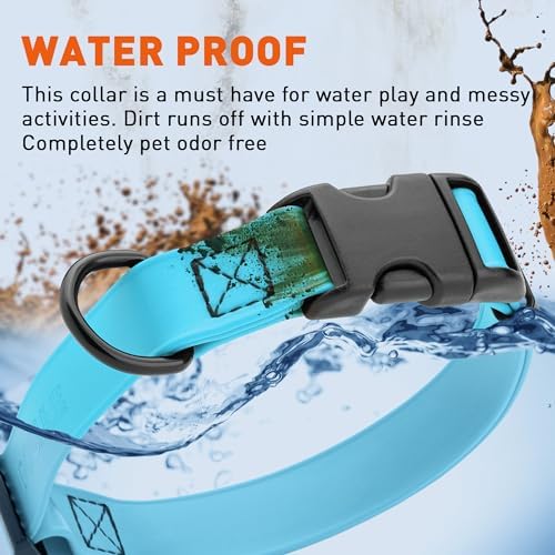 Dogline Biothane Waterproof Dog Collar with Quick Release Buckle Strong Coated Nylon Webbing with Odor- Proof for Easy Care Easy to Clean Fits Small Medium Large Dogs, Cyan Blue 1" W 15-25" L