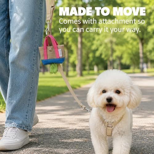 Dog Poop Bag Holder for Leash with 1 Waste Bag Roll, Canvas, Pink Handle