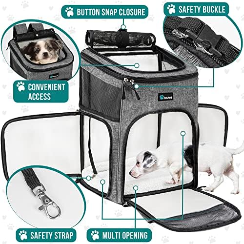 PetAmi Dog Backpack Carrier, Airline Approved 4-Way Entry Cat Bag, Gray
