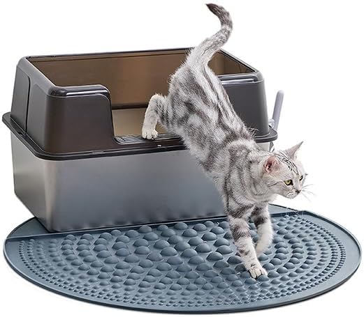 PetPals Silicone Cat Litter Trapping Mat, 32" Round Air-Bubble Litter mat | Waterproof & Non-Slip Litter Catcher, Self-Cleaning Litter Box Mat, Large Litter mat for Automatic Litter Box, Grey