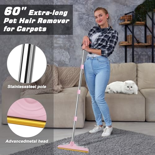 B-Land Carpet Rake for Pet Hair Removal, Carpet Scrape for Rug Pink