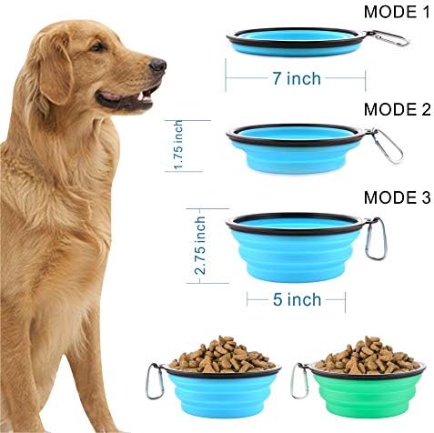 Large Collapsible Dog Bowls, 34oz Travel Water Food Bowls Portable Foldable Collapse Dishes with Carabiner Clip for Traveling, Hiking, Walking, 2 Pack (Light Blue + Light Green)