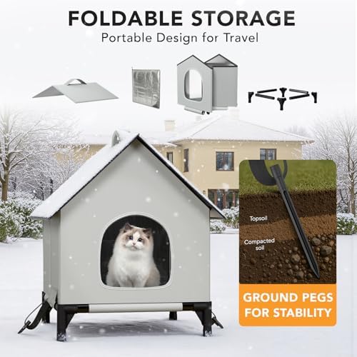 Large Cat House for Outside&Indoor,Insulated and Weatherproof,Foldable Cats Shelter, Bigger Cat House, Selfwarming/Cold Large Cave Bed for Winter,Garden(18 x 18 x 24 inch,L,Normal)
