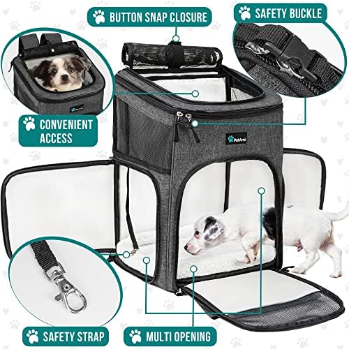PetAmi Dog Backpack Carrier, Airline Approved 4-Way Entry Cat Bag, Charcoal