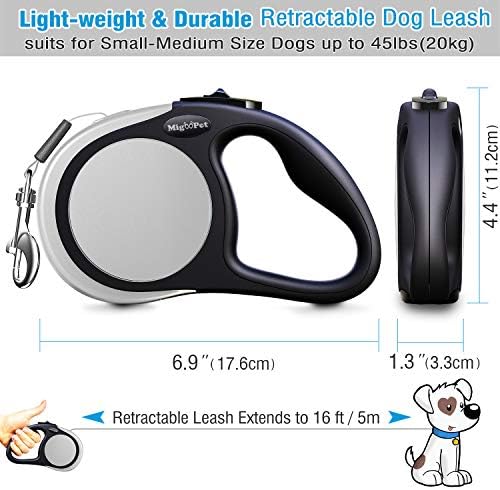Heavy Duty Retractable Dog Leash-16ft Strong & Durable Walking Leash for S to L Dogs up to 45/115 lbs, Upgraded Lock System, Non Slip Grip, Tangle Free (Grey, Small/Medium)