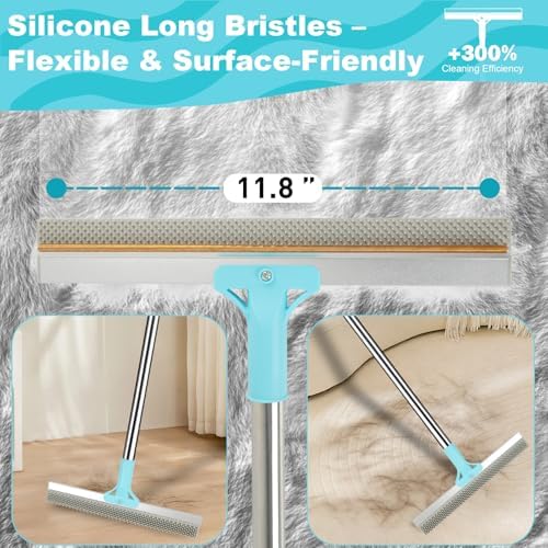 Vivifying Carpet Rake Pet Hair Remover, 56" Adjustable Handle, Blue