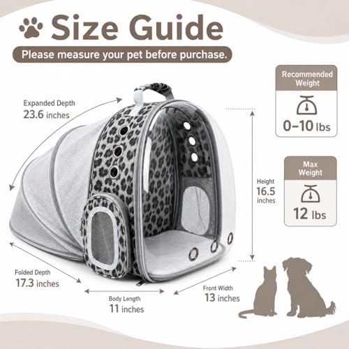 Expandable Cat Carrier Backpack with Bubble Window, Black and White