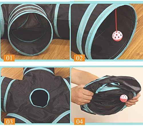Cat Tunnels Crinkle Play Toys Collapsible Tube with Ball Maze Cat House Pet Interactive for Cat Puppy Kitten Rabbit 5-Way Tunnel