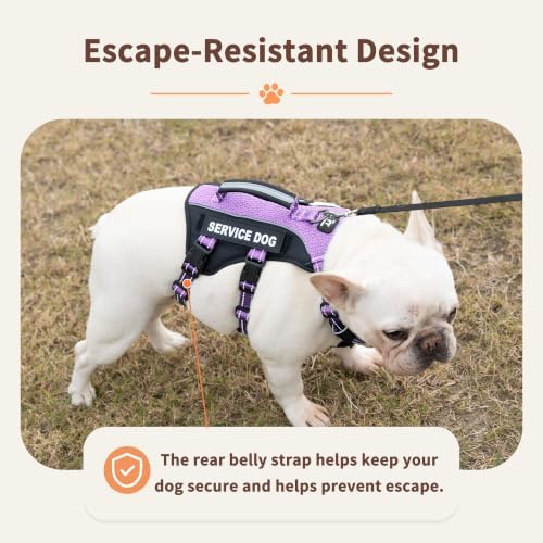 Huntboo Service Dog Vest Harness, Escape Proof Harness with 6 Patches, No-Pull, Reflective Harness with Handle, Adjustable for Small to Large Dogs, for Training and Hiking (Lavender Purple, S)
