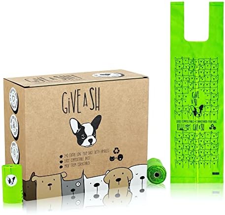 Certified Home Compostable Dog Poop Bags with Handles, 240 Bags (20 Rolls)