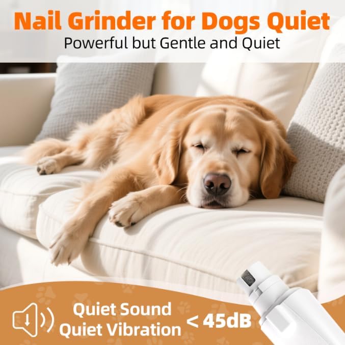 Dog Electric Nail Clippers & Grinder with Light, Quiet Cats Nail Trimmer | Large Medium Small Dogs & Cats - Painless Grooming Tool, 3 Speeds, Rechargeable, Splash Guard & Safety Lock(White)
