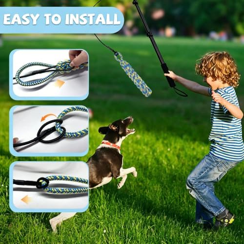 Flirt Pole for Dogs, Interactive Toys Tug-of-war for Dogs, Five-Section Retractable Adjustable Length, Chase Toys with Rope Chewing Sticks, for Outdoor Exercise & Training