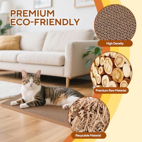 LIFLIX 7PCS Reversible Cat Scratching Pads with Box, 16.5" Lｘ12.6" Wｘ5.9 H Extra Large Cardboard Scratcher with Catnips, Cat Scratch Boxes for Indoor Cats