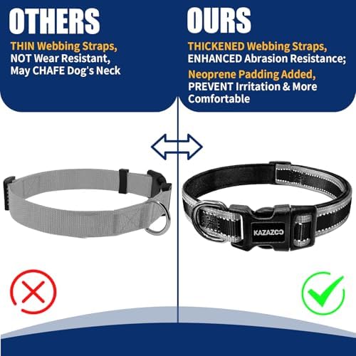 Kazazoo Small Dog Collar,Reflective Puppy Collar with Soft Padding Dog Collar No Pull,Lightweight, Nylon Collar for Puppies, Bichon Frisé, Papillon & Poodle Dogs 5-15 Lbs Black-S