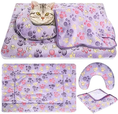 Namalu 3 Pack Soft Cat Bed Mat with Blanket and Pillow Indoor