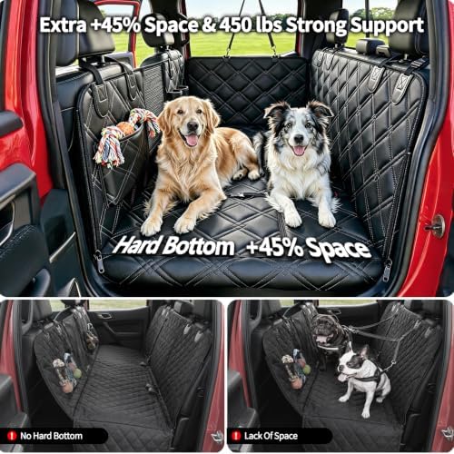 Upgraded Dog Car Seat Cover for Back Seat, Hard Bottom Seat Extender