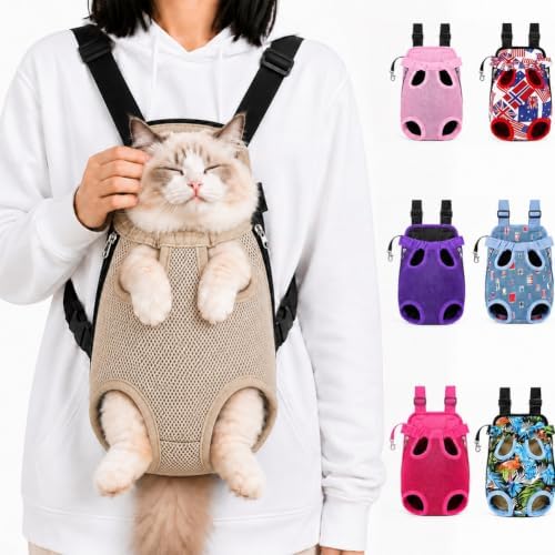 Cat Carrier Backpack, Adjustable Front Pet Carrier with Legs Out Design for Small Medium Dogs Cats 5-18 Lbs, Soft Wearable Dog Chest Sling Pouch for Hiking Camping Travel Cycling Outdoors