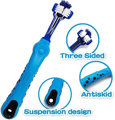 TIHOOD Three Sided Pet Toothbrush Dog Brush Addition Bad Breath Tartar Teeth Care Dog Cat Cleaning Mouth (Blue,Orange,purplr and White)