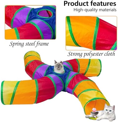 EGETOTA Cat Tunnel for Indoor Cats Large, with Play Ball S-Shape 4 Way Collapsible Interactive Peek Hole Pet Tube Toys, Puppy, Kitty, Kitten, Rabbit (S4 - Multicolor)