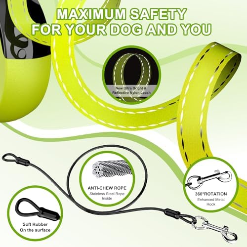Upgraded Retractable Dog Leash 16.4ft' - Heavy Duty Reflective Retractable Leash with Anti-Slip Soft Grip - Detachable Poop Bag and Chew Proof Cable Included Small Medium Large Dogs up to 66 lbs