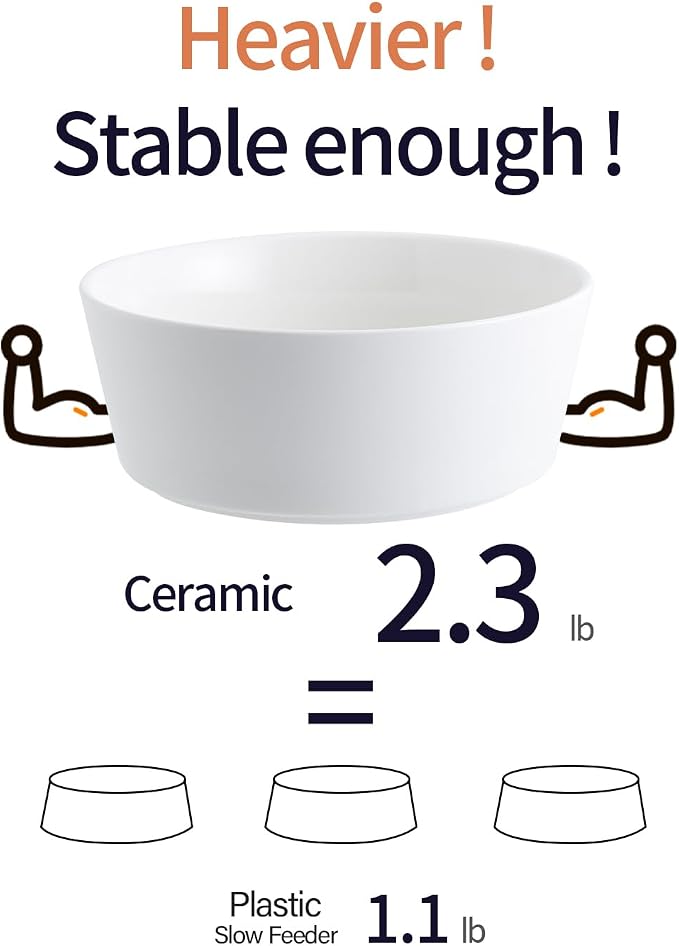 White Elevated/Raised Dog Bowl Ceramic with Wood Stand for Medium Large Breed,Dog Food Water Dish Heavy Wighted,8 in Non Slip Modern Cute Porcelain Pet Bowl Wide Extra Large