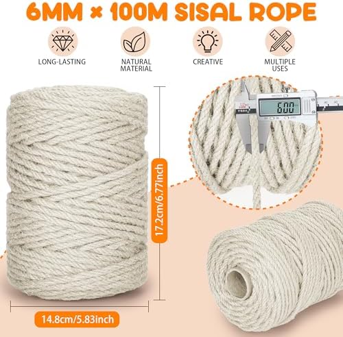 328FT 1/4 Inch Cat Scratching Sisal Rope for Cat Trees & Posts