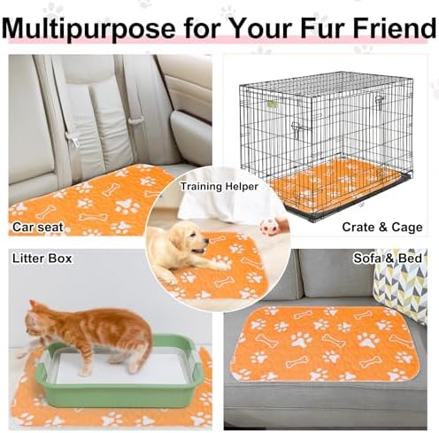 BEAUTYZOO 6 Pack Washable Pee Pads for Dogs,Reusable Puppy Pad 16x24 Orange