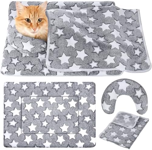 Namalu Pet Bed Mats with Puppy Dog Blankets and Pillows for Cats Puppy Bed Warm Sleep Mat Fleece Blanket Fluffy Pet Calming Toy Half Donut U Shaped Neck Pillow for Small Dogs and Cats