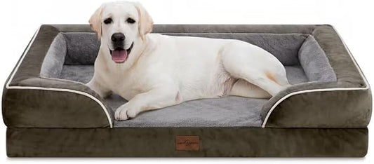 Comfort Expression Orthopedic Dog Bed for Extra Large Dogs with Bolster | Waterproof Dog Couch Bed with Washable Cover & Non-Slip Bottom, Supportive Egg Crate Foam XL Pet Bed, 45x35 Inch