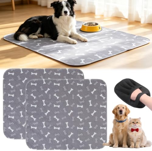 Puppy Pee Pads with Pheromones 2Pack, Washable Puppy Training Pads for Dogs Reusable Puppy Potty Pads for Dogs and Cats(with Pet Hair Removal Gloves)