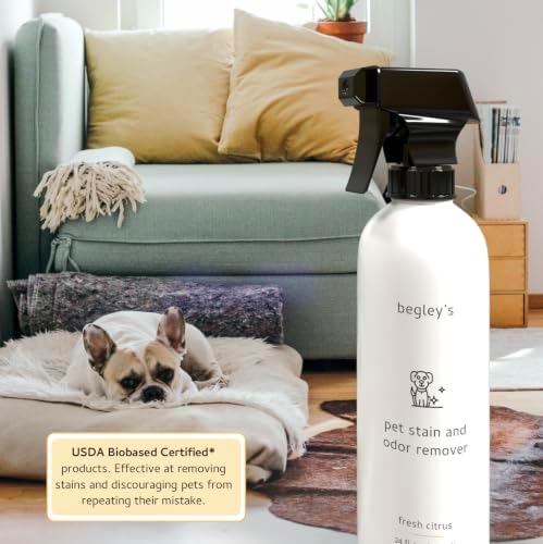 Begley's Pet Stain and Odor Remover - Pet Odor Eliminator for Home - Pet Urine Enzyme Cleaner - Pet Carpet Cleaner for Pets - Enzymatic Cleaner for Dog Urine, Cat Pee, Feces, Fluids - 24 Ounce