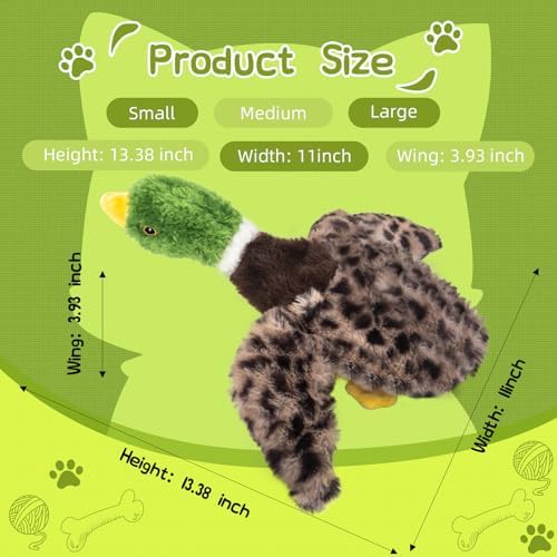 Stuffing-Free Duck Dog Toy, Plush Squeaky Toy with 4 Squeakers and Crinkle Wings, Hollow Body No-Stuffing Design for Small Medium Dogs