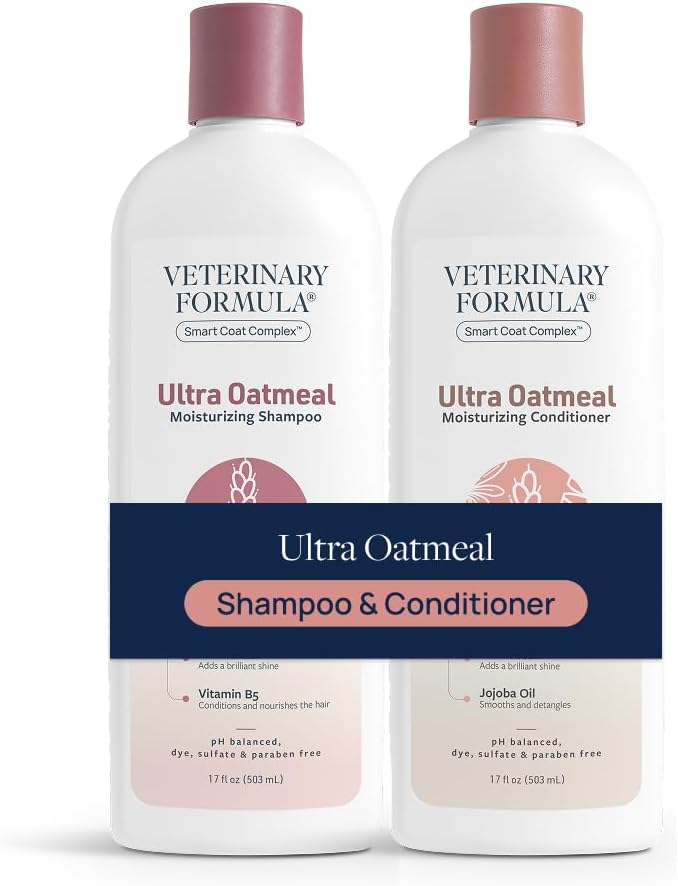Veterinary Formula Ultra Oatmeal Shampoo + Conditioner Bundle, 17 oz Each | Complete moisturizing care with colloidal oatmeal and jojoba for soft, shiny and hydrated dog and cat coats