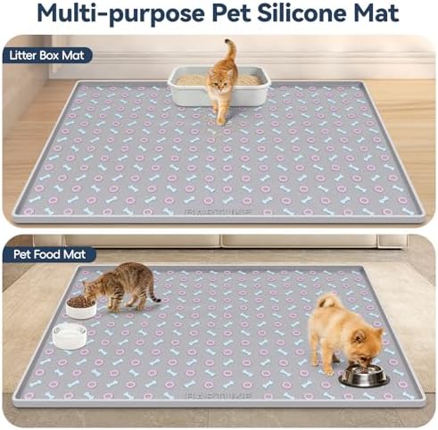 Silicone Cat Litter Mat 40" x 28" Cat Mat for Litter Box, Light Grey