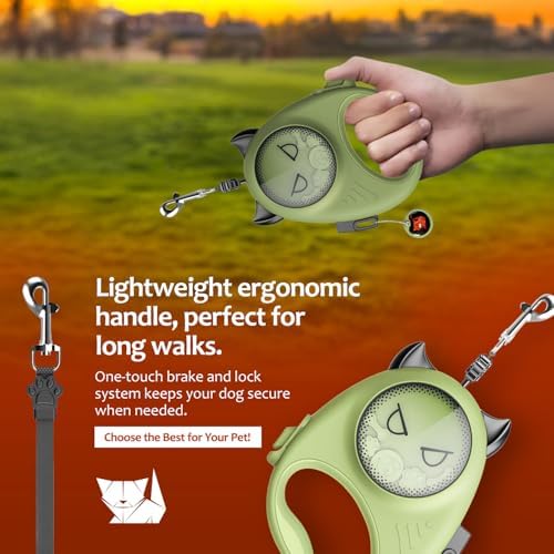 Retractable Dog Leash – 13ft Strong Nylon Tape, Auto-Locking, Tangle-Free, One-Touch Brake, Comfortable Grip – Fun Halloween Design for Small Dogs up to 33 lbs, Haminway Cheeky Imp Design