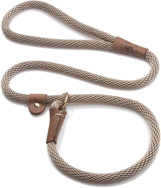 Mendota Pet Slip Leash - Dog Lead and Collar Combo - Made in The USA - Tan, 1/2 in x 4 ft - for Large Breeds