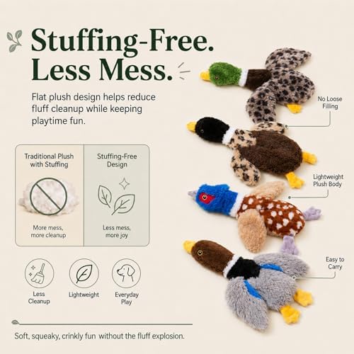 Stuffing-Free Duck Dog Toys, 4 Pack Squeaky Crinkle Plush Dog Toy Set, No-Stuffing Puppy Toys for Small & Medium Dogs, Soft Dog Toys for Light to Moderate Chewers