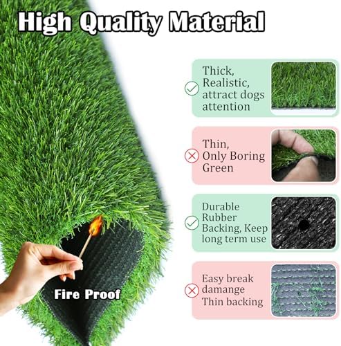 GLOBREEN Fake Grass Pad for Dogs Potty, 19" x 29" Pets Puppy Artificial Turf Pee Pads, Thick & High Drainage for Indoor Outdoor Use