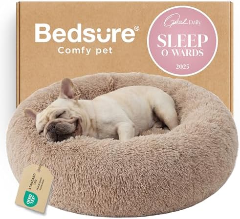 Bedsure Calming Dog Bed Medium Size Dog Donut Washable Pet Bed,30ins Camel