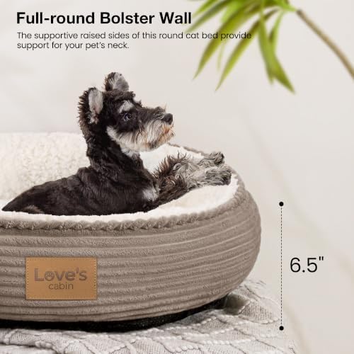 Love's cabin Round Donut Cat and Dog Cushion Bed, 24in Pet Bed for Small or Medium Dogs, Anti-Slip & Water-Resistant Bottom, Soft Durable Fabric Pet Beds, Washable Calming Cat Bed Khaki